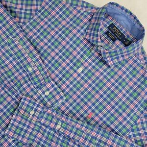Polo Ralph Lauren Pink Pony Stretch Long Sleeve Size M Multicolor Button-Up Mens
